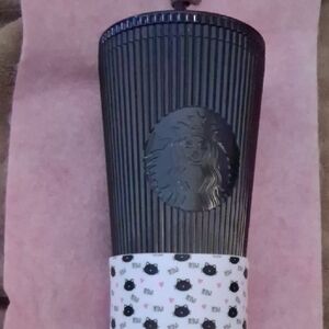 Starbucks Black Tumbler 2024 with Kitty Boot & A Straw Cover